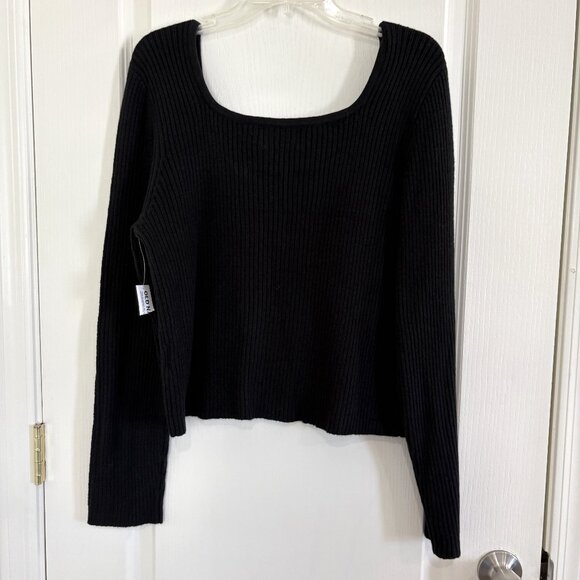 Old Navy Square Neck Rib Knit Cozy Sweater Pullover Long Sleeve Black Size XL - Picture 4 of 5